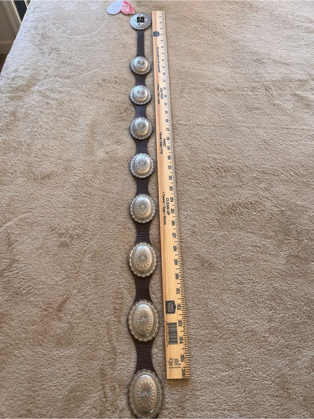 New Western Concho Belt Brown Faux Leather Silver Tone Stamped Concho XL